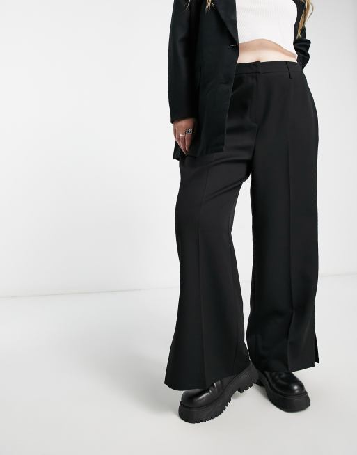 White High Waisted Side Split Wide Leg Pant