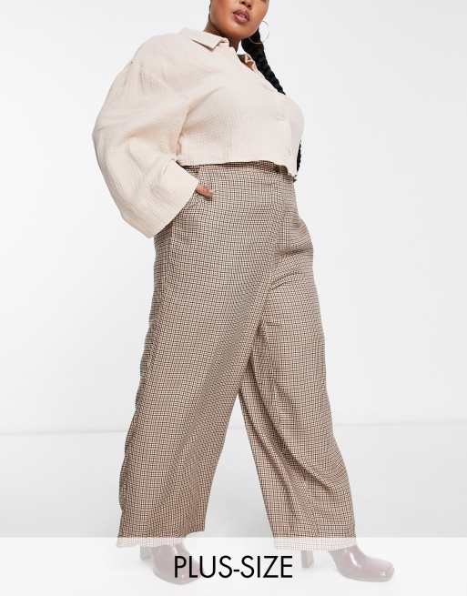 Yours wide leg tailored pants in beige plaid