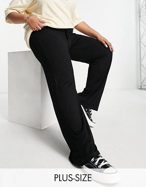 Yours wide leg trouser with drawstring waist in black
