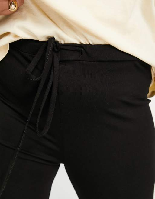 Yours wide leg trouser with drawstring waist in black, 3 of 4