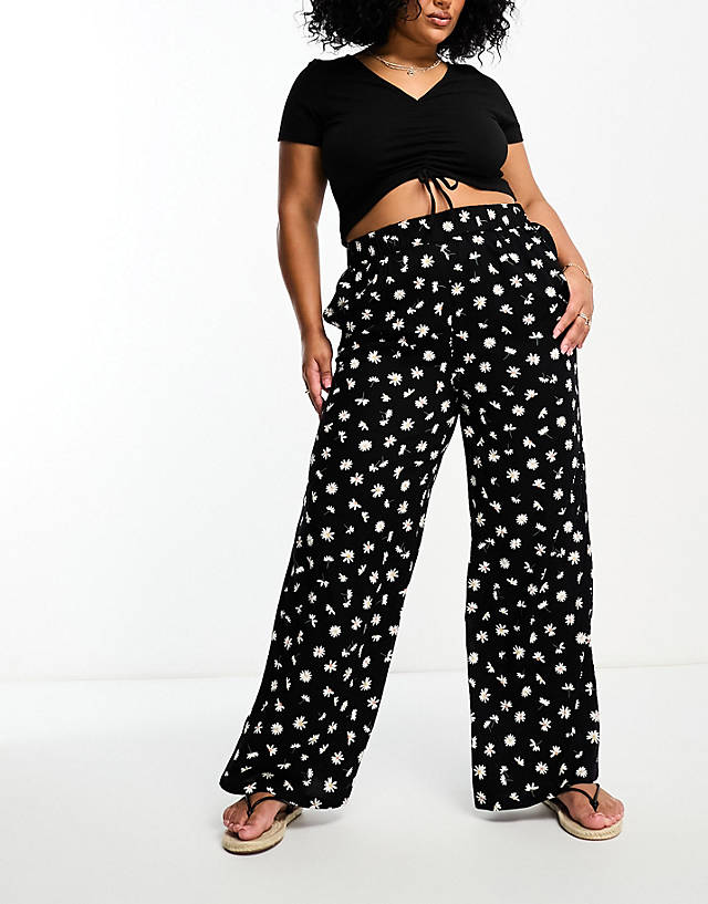 Yours - wide leg trousers in black daisy floral