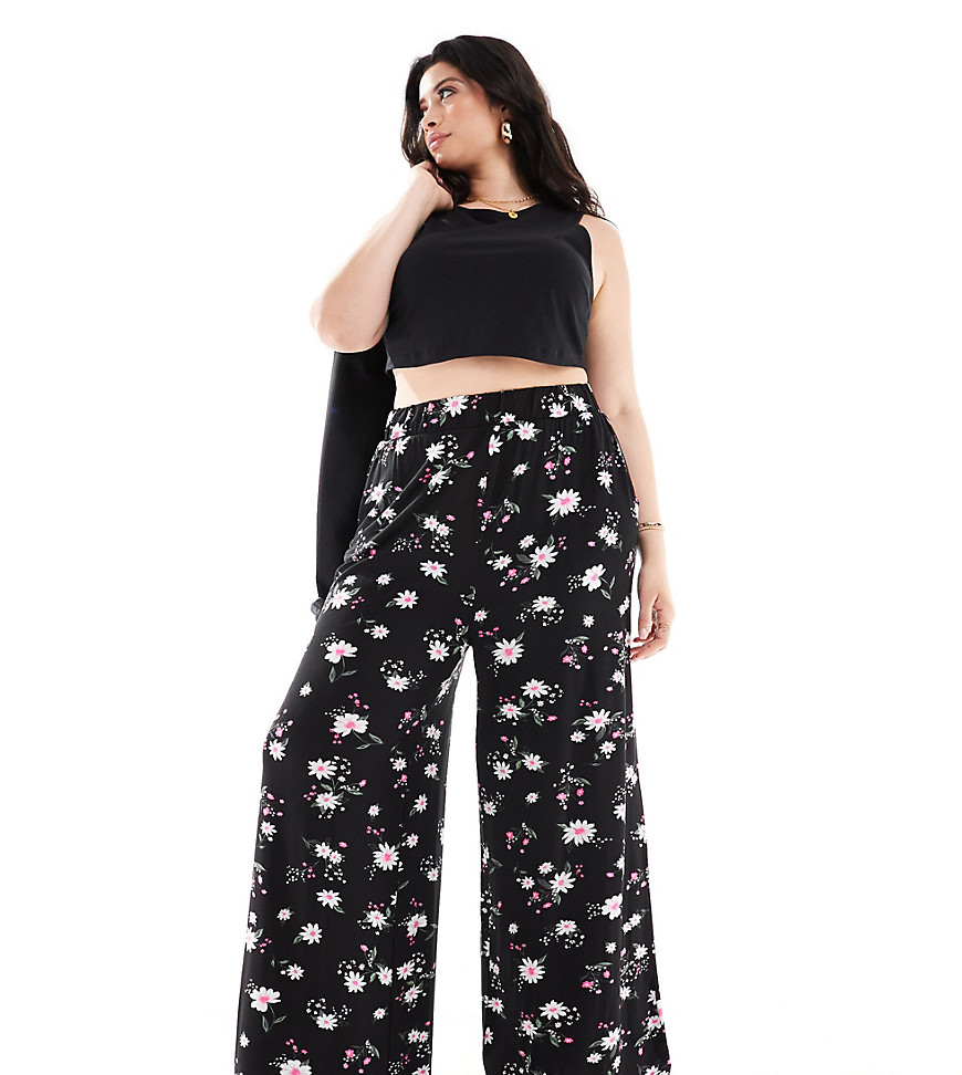Yours wide leg trousers in daisy print-Multi