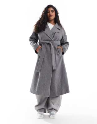 wool look maxi coat in herringbone-Gray