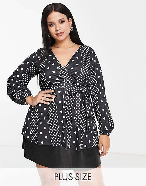 Yours wrap blouse in mixed polka dot