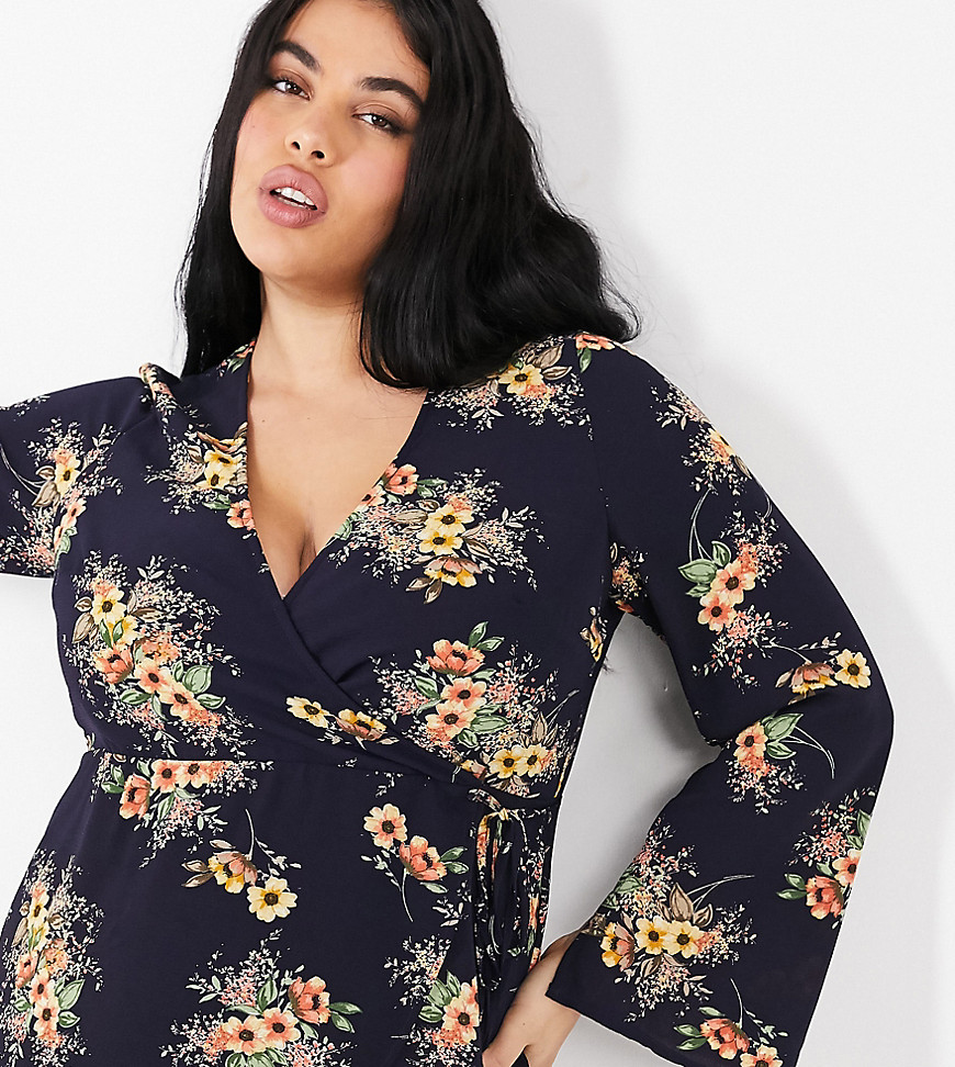 Yours Wrap Blouse In Navy Floral
