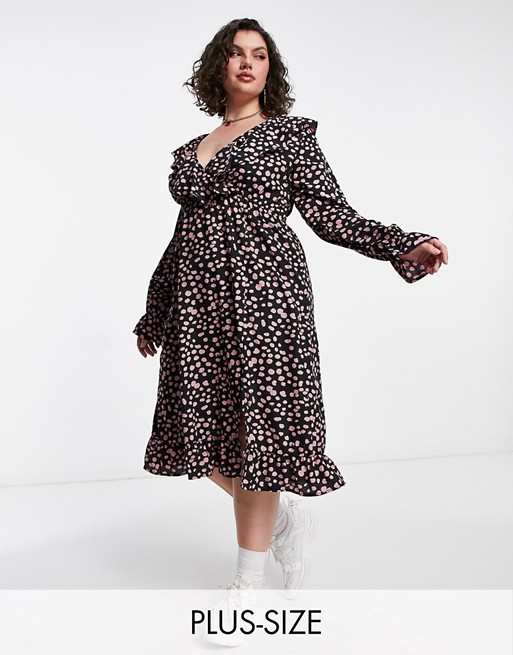 Yours wrap dress in pink dalmation print