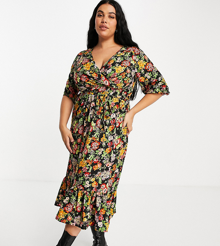 Yours Wrap Front Midi Dress In Floral ...