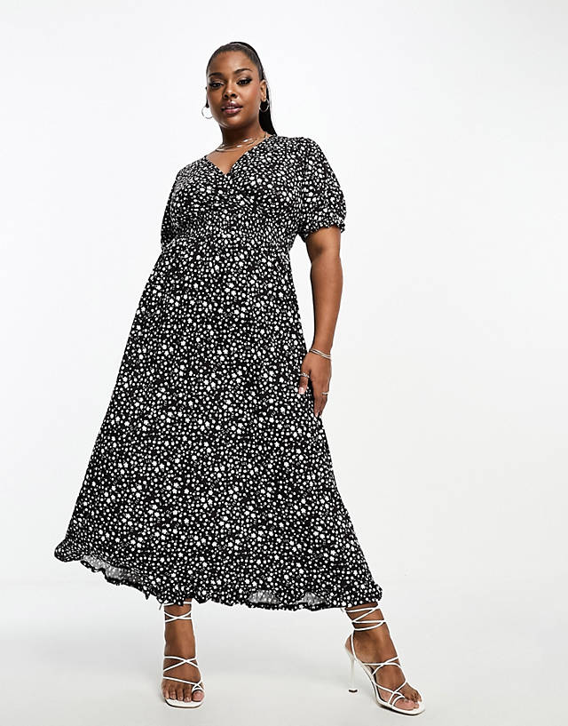Yours - wrap maxi dress in mono floral
