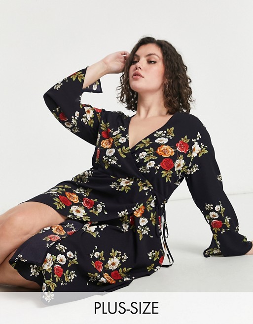 Yours wrap midi dress in navy floral