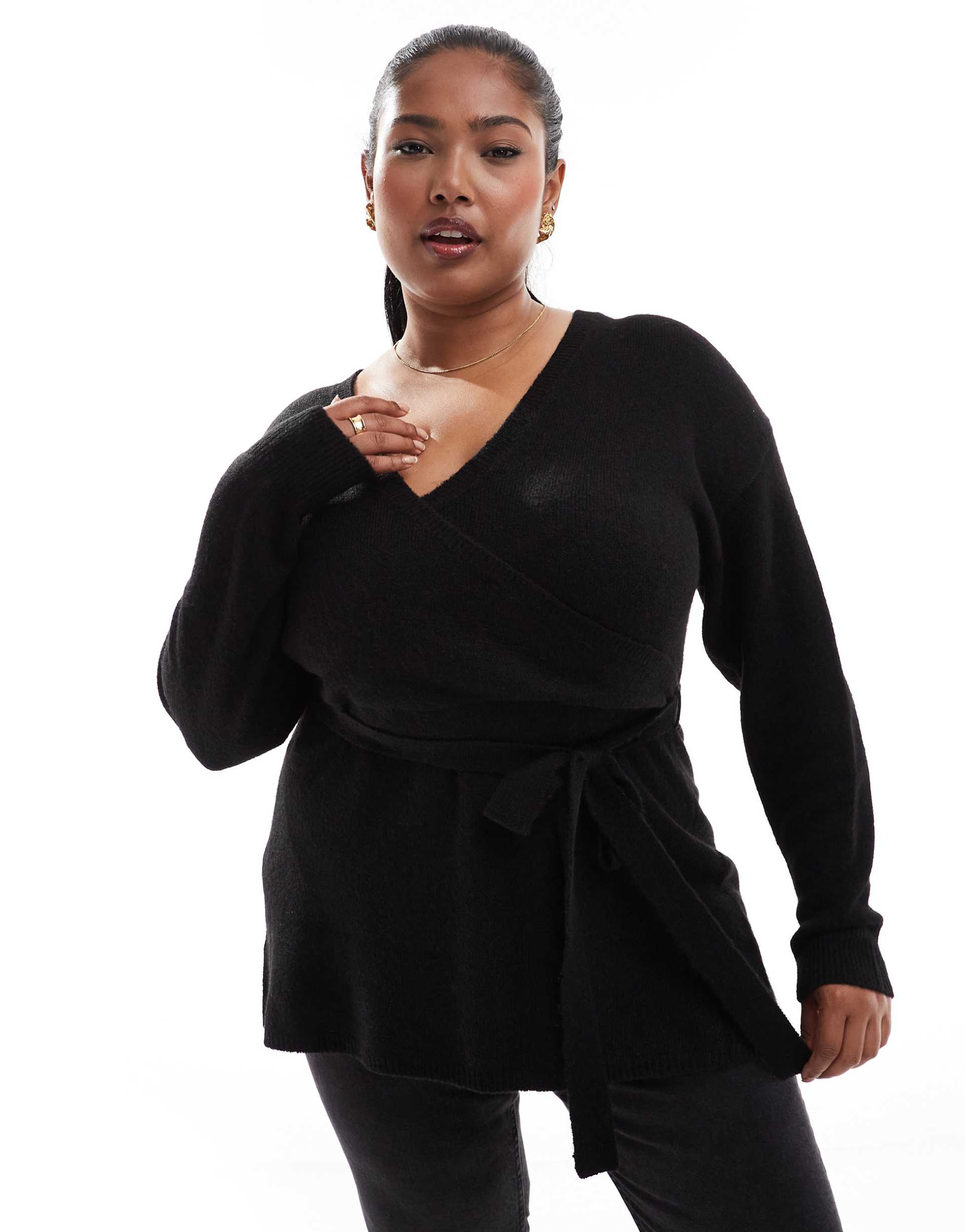 yours wrap sweater in black