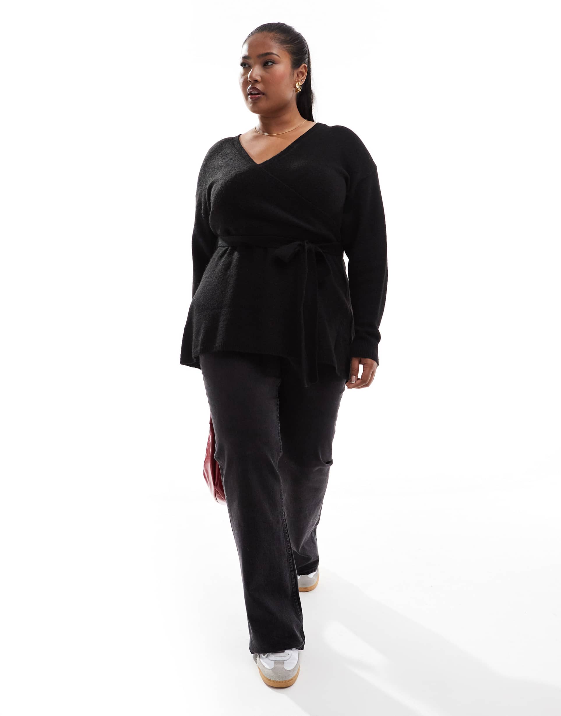yours wrap sweater in black