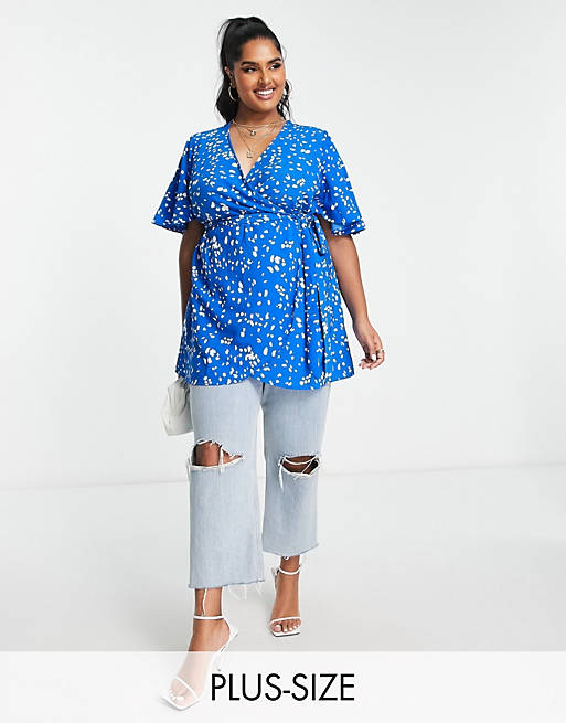 Yours wrap top in blue polka dot