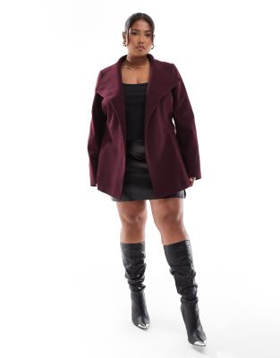 wrap wool coat in berry burgundy-Red