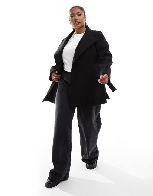 Yours wrap wool look coat in black