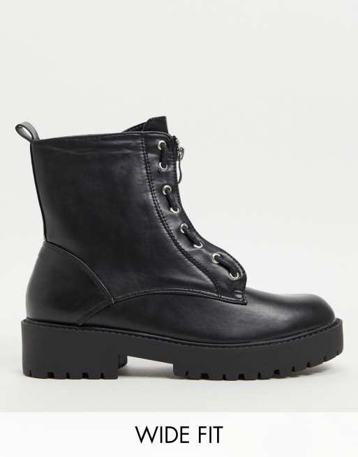 & other stories leather tall chunky flat boots in black
