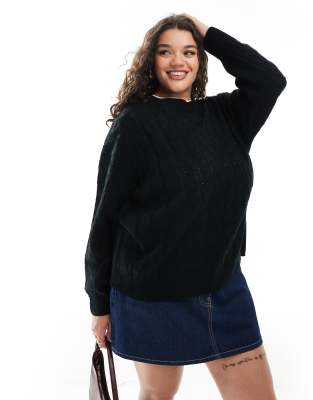 Yours - Zopfstrickpullover in Schwarz