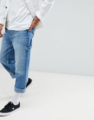 YOURTURN – Beskuret jeans i ljus tvätt med bredpassform-Blå