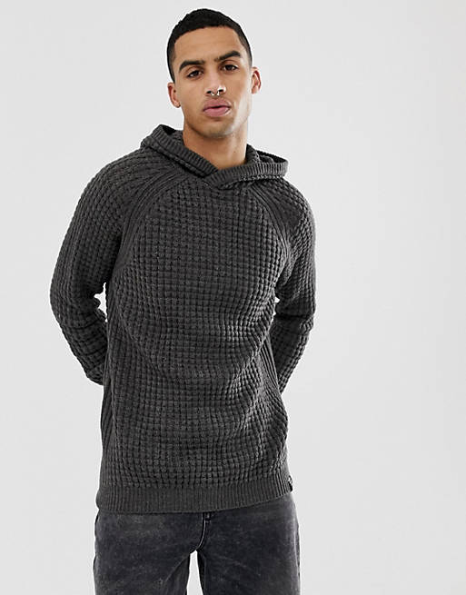YOURTURN knitted jumper in dark grey with hood | ASOS