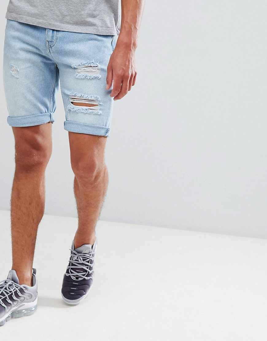 YOURTURN - Ljusblå slitna jeansshorts