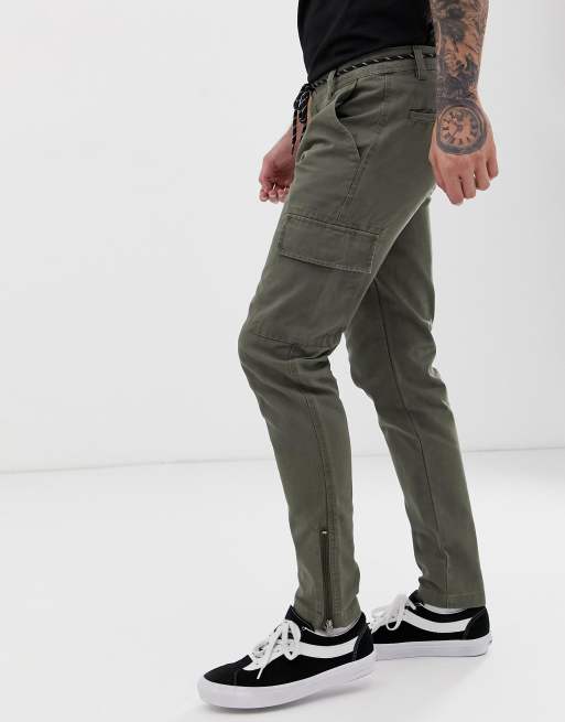 YOURTURN - Skinny cargobroek in kaki met ritsen op de enkel, 4 van 4