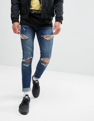 YOURTURN Skinny Jeans In Blue With Distressing