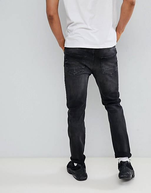 chance Credentials poultry YOURTURN Slim Jeans In Black With Camo Knee Abrasion | ASOS