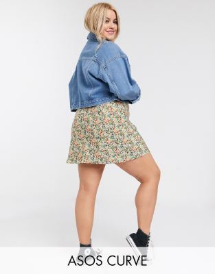 фото Юбка-комбинация мини с цветочным принтом asos design curve-мульти asos curve