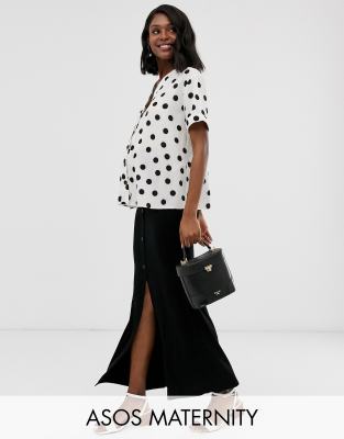 Юбка макси на пуговицах с разрезом ASOS DESIGN Maternity-Черный
