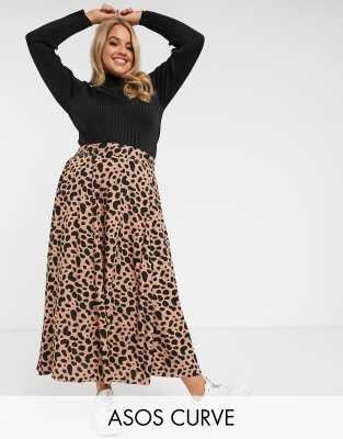 фото Юбка миди с леопардовым принтом asos design curve-мульти asos curve