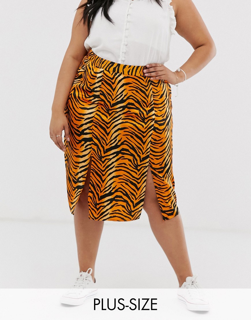 фото Юбка миди с тигровым принтом influence plus-оранжевый