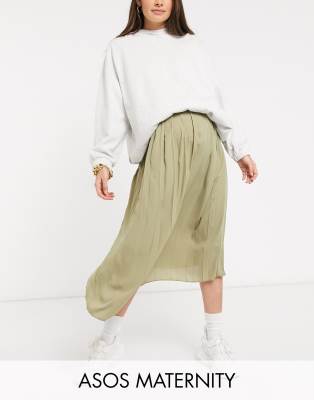 Юбки миди Юбка миди цвета хаки с широкими складками ASOS DESIGN Maternity-Зеленый цвет