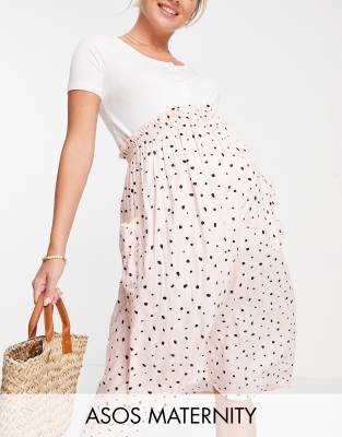 фото Юбка миди в горошек с карманами asos design maternity-разноцветный asos maternity