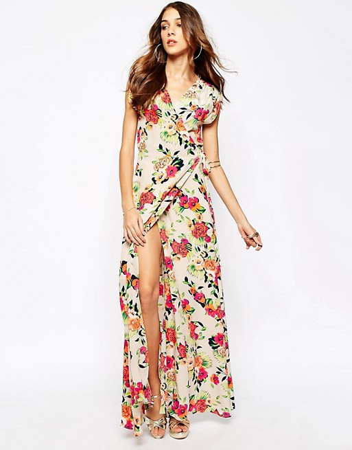 Yumi Kim | Yumi Kim Wrap Front Silk Maxi Dress In Floral Peony Print