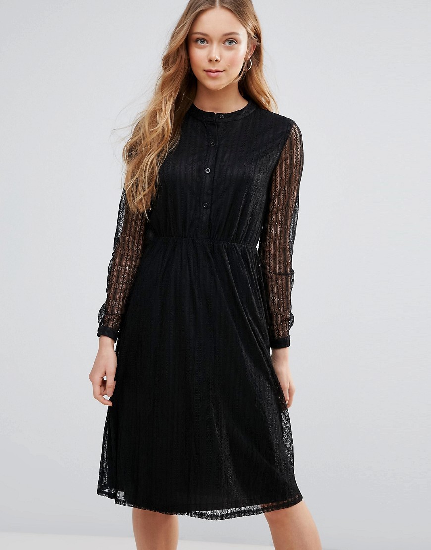 Yumi Lace Shirt Dress-Black