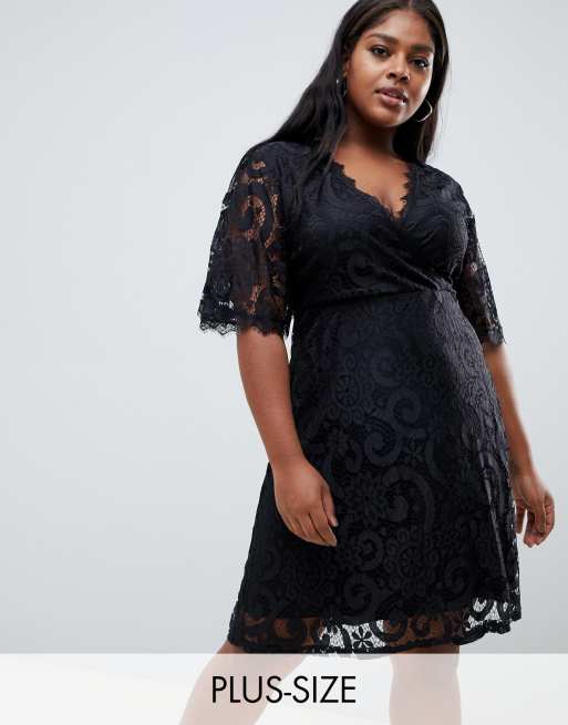 Yumi Plus Lace Dress with Wrap Front and Kimono Sleeves