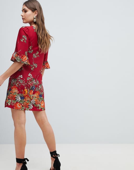 Yumi - Robe droite à manches volantées et bordures à fleurs, 2 de 4