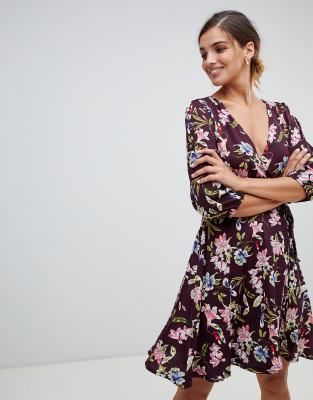 yumi floral print wrap dress