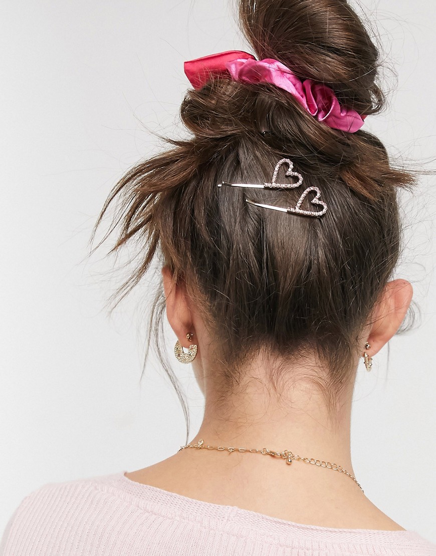 фото Заколки для волос в форме сердца с розовыми стразами pieces-золотой