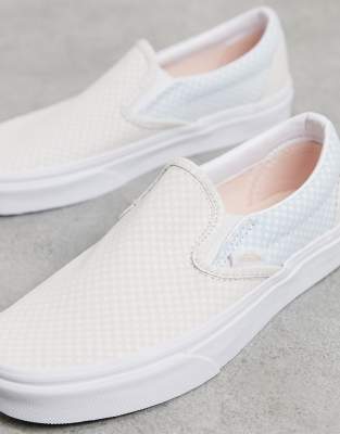 Zapatillas a cuadros dameros blanco y azul pastel sin cierres de Vans Classic