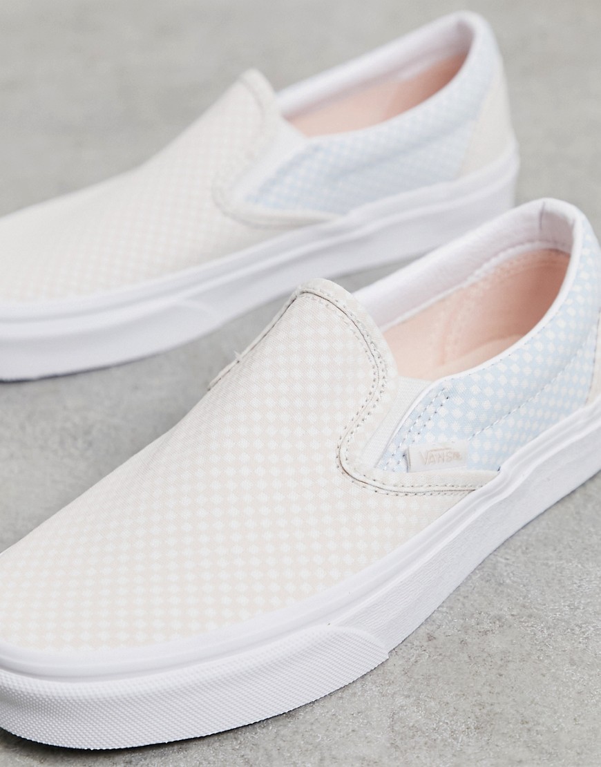Zapatillas a cuadros dameros blanco y azul pastel sin cierres de Vans Classic
