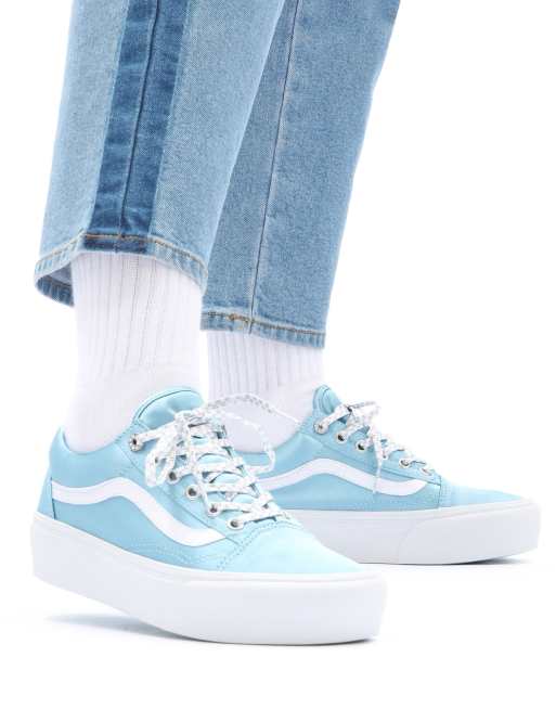 Zapatillas azules con plataforma a cuadros brillantes Skool de Vans | ASOS