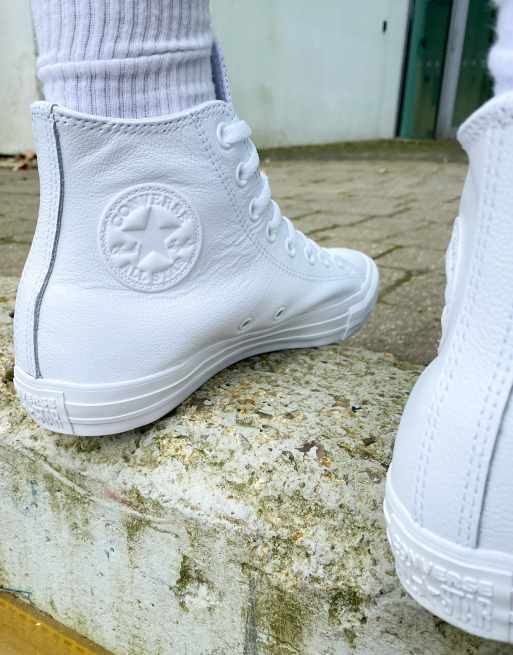 Descripción Bajo mandato analogía Zapatillas blancas hi-top de cuero Chuck Taylor All Star Hi de Converse |  ASOS