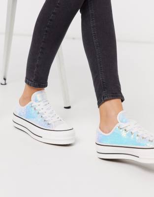 Zapatillas brillantes con plataforma y lentejuelas pequeñas en plateado Chuck Taylor de Converse | ASOS