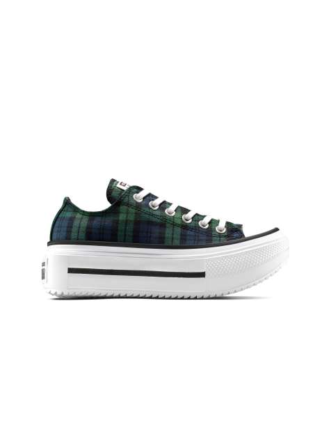 Zapatillas de deporte a cuadros escoceses azul marino, negras y verdes con plataforma Chuck Taylor All Star Lift Double Stack Platform de Converse - view 1