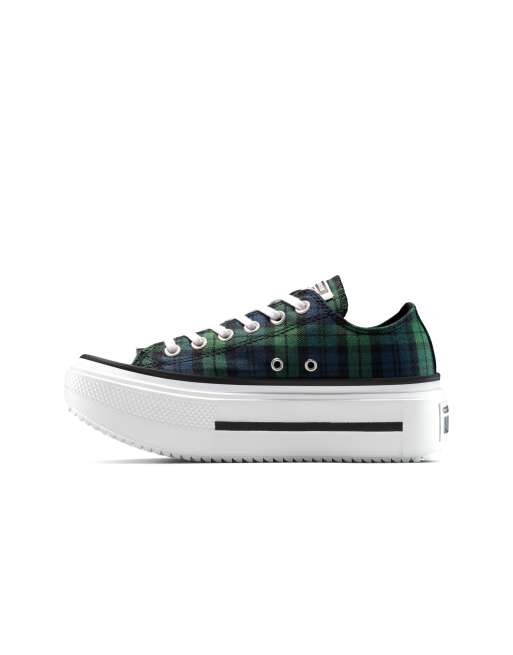 Zapatillas de deporte a cuadros escoceses verdes con plataforma Chuck Taylor All Star Lift Ox Double Stack de Converse, 3 de 4