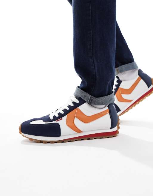 Zapatillas de deporte azul marino y naranjas con logo Stryder Runner de Levi's