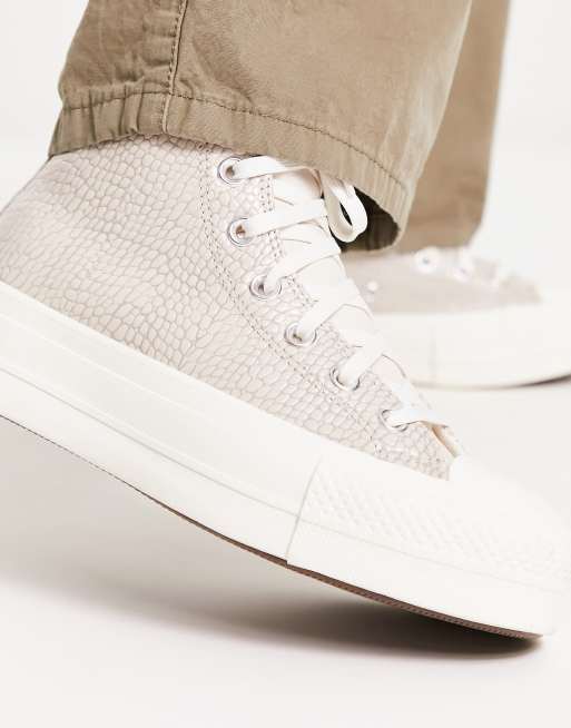 Zapatillas de deporte beis arena de cuero con diseño efecto cocodrilo en  relieve Lift Hi de Converse | ASOS