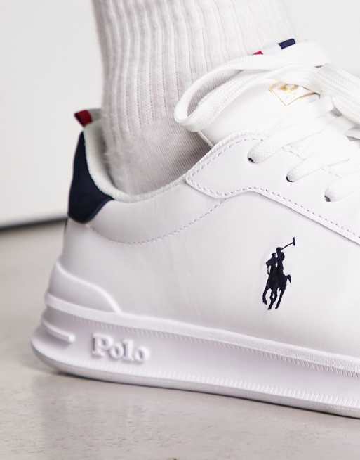 Zapatillas de deporte blancas con franja y logo de caballo negros de cuero Heritage Court de Polo Ralph Lauren