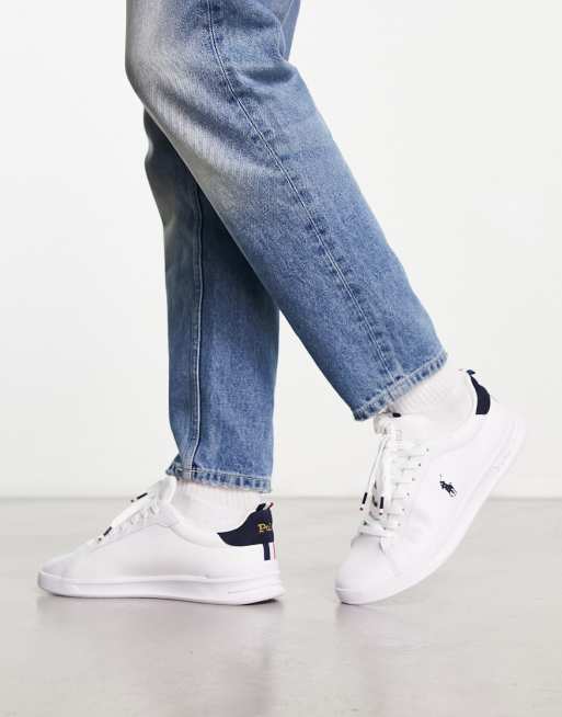 Zapatillas de deporte blancas con franja y logo de caballo negros de cuero Heritage Court de Polo Ralph Lauren