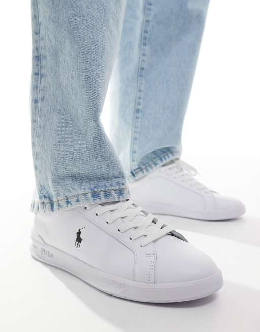Zapatillas de deporte blancas con logo de caballo de cuero